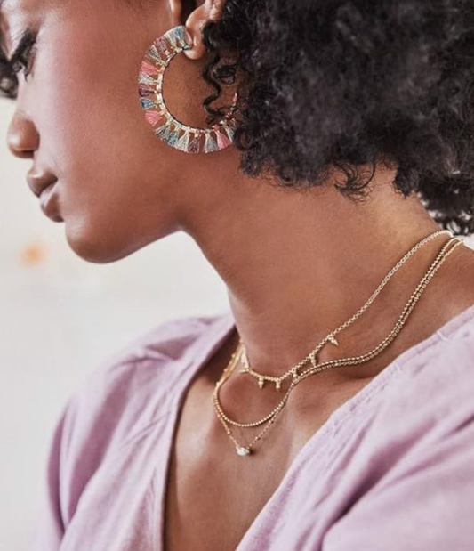Silver Delicate Two-Strand Pavé Bar and Bezel Drop Layered Necklace