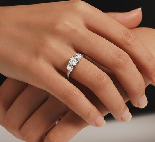 Silver Classic Round-Cut Three-Stone Crystal Trilogy Ring