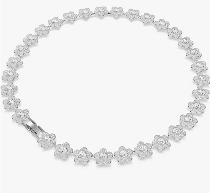 Silver Pavé Crystal Flower Station Tennis Choker Necklace