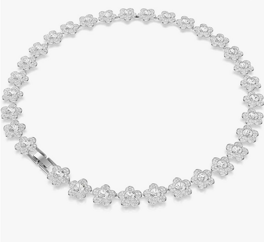Silver Pavé Crystal Flower Station Tennis Choker Necklace