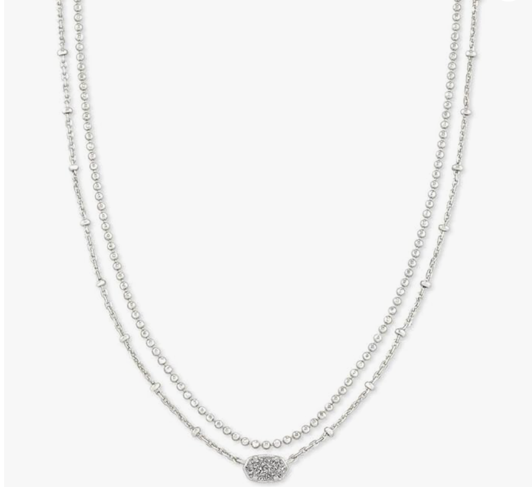 Silver Delicate Two-Strand Pavé Bar and Bezel Drop Layered Necklace