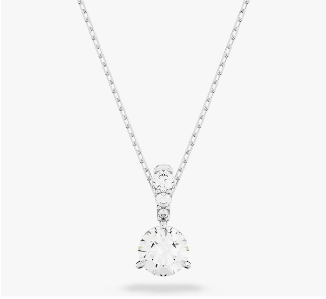 Silver Floating Round Solitaire Linear Drop Pendant Necklace