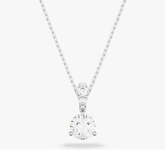 Silver Floating Round Solitaire Linear Drop Pendant Necklace