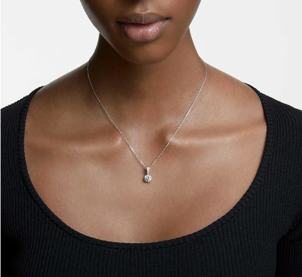 Silver Floating Round Solitaire Linear Drop Pendant Necklace