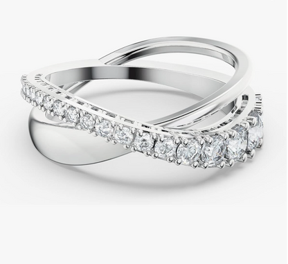 Silver Multi-Layered Criss-Cross Wave Pavé Band Ring