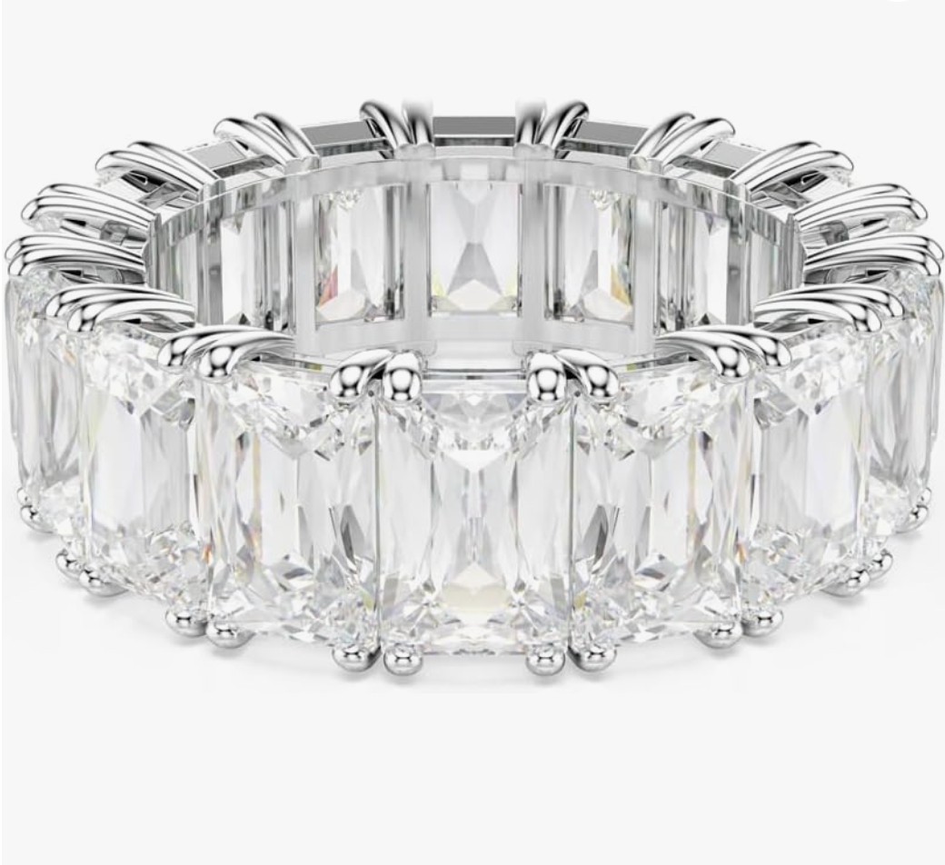 Silver Emerald-Cut Clear Crystal Full Eternity Band Ring