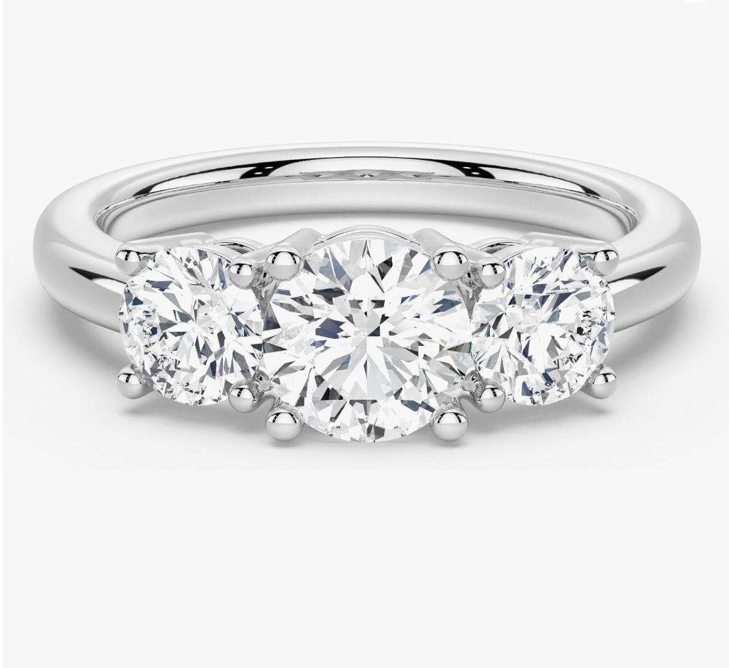 Silver Classic Round-Cut Three-Stone Crystal Trilogy Ring