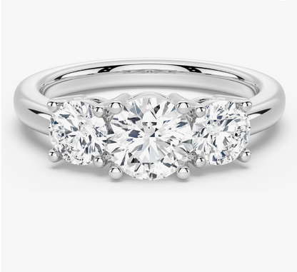 Silver Classic Round-Cut Three-Stone Crystal Trilogy Ring