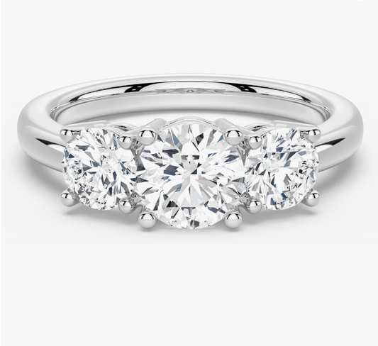 Silver Classic Round-Cut Three-Stone Crystal Trilogy Ring