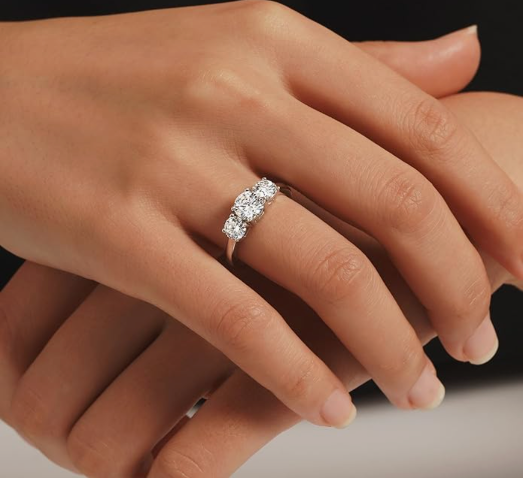 Silver Classic Round-Cut Three-Stone Crystal Trilogy Ring