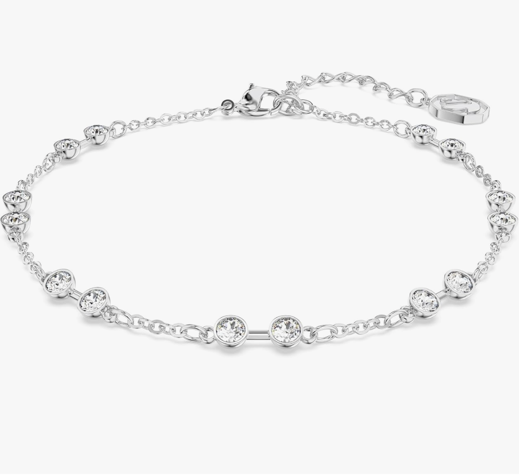 Silver Bezel-Set Clear Crystal Station Chain Bracelet