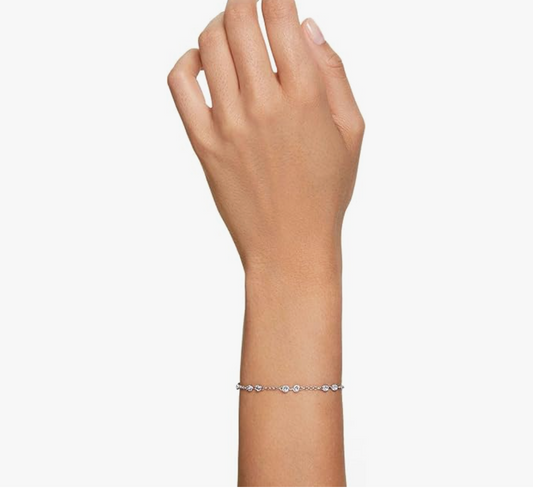 Silver Bezel-Set Clear Crystal Station Chain Bracelet