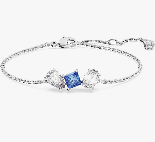 Silver Trio Gemstone Drop Link Bracelet with Cerulean Crystal
