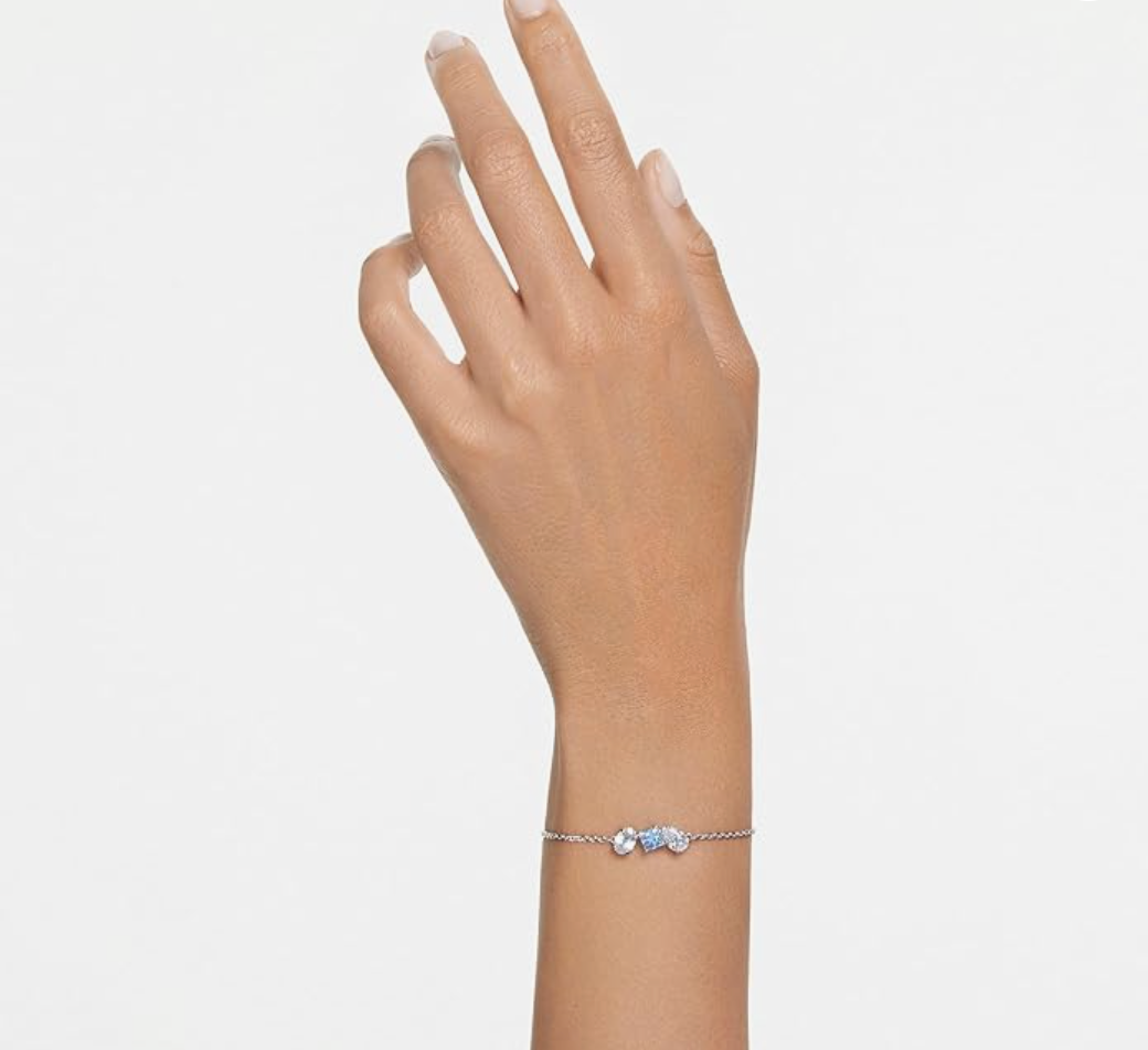 Silver Trio Gemstone Drop Link Bracelet with Cerulean Crystal