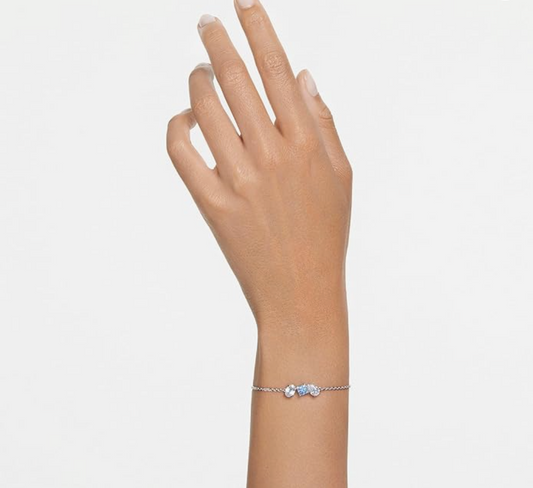 Silver Trio Gemstone Drop Link Bracelet with Cerulean Crystal