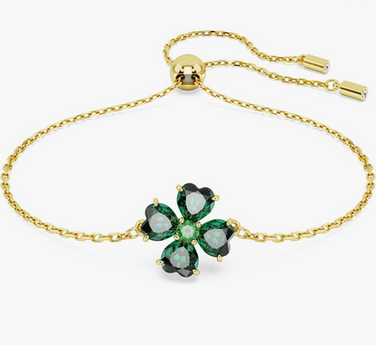 Gold Emerald-Green Crystal Four-Leaf Clover Bolo Bracelet