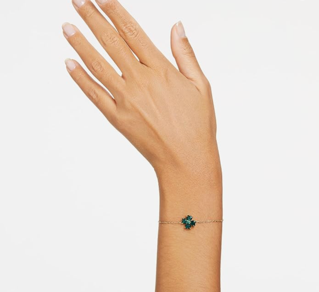 Gold Emerald-Green Crystal Four-Leaf Clover Bolo Bracelet