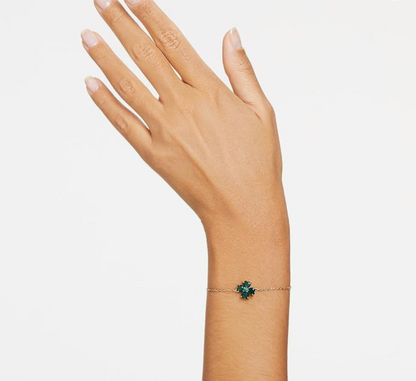 Gold Emerald-Green Crystal Four-Leaf Clover Bolo Bracelet