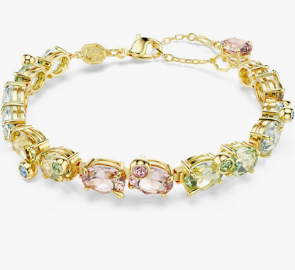 Gold Pastel Multi-Gemstone Cluster Oval Link Bracelet